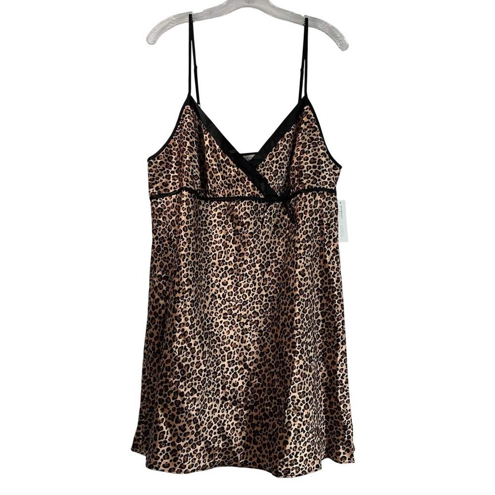Morgan Taylor Intimates Leopard Print Satin Chemise Nightgown XXL New With Tags